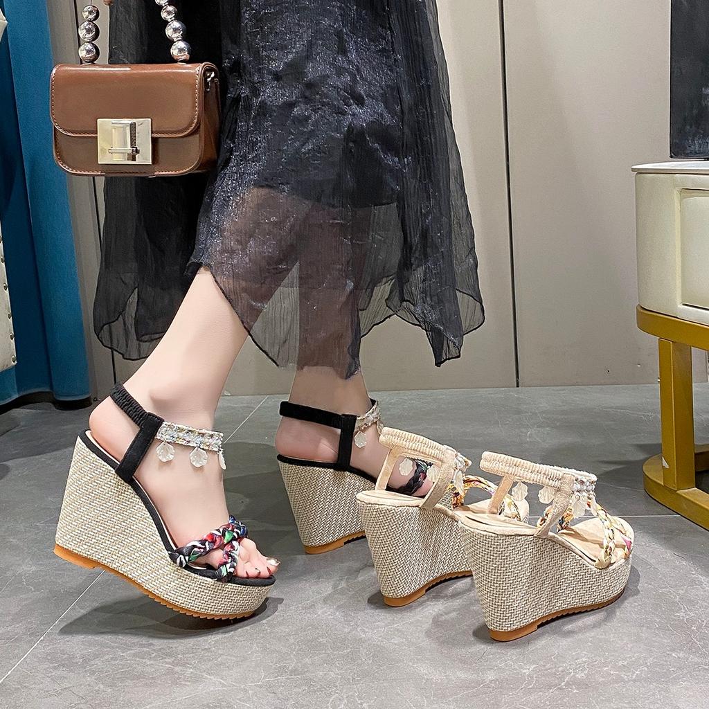 Sommersandalen Damen Keile offene Zehen elastische hohe Absätze Alles passend Feen-Sandalen