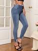 Pantalon crayon slim en denim stretch déchiré taille mi-haute pour femmes