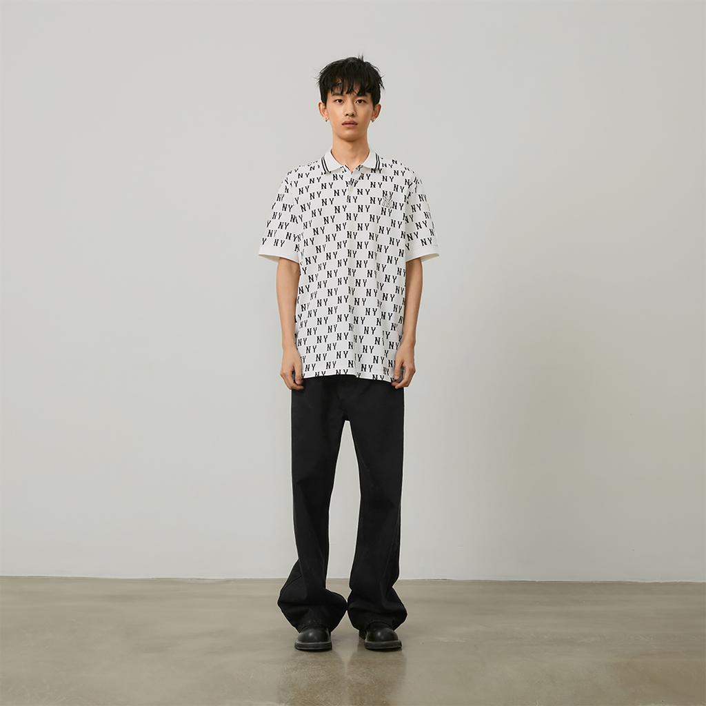 New MLB MONOGRAM Collection New York Yankees SS24 Polo Shirt Unisex Ivory White 3APQM0443-50IVS