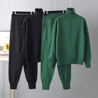 Suit 2025 Autumn and Winter European and American High Neck Solid Color Sweater Knitted Two-piece Set Elegant High Neck Sweater Suit