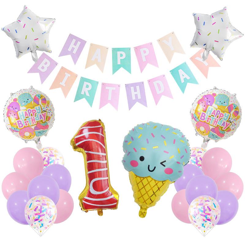 Ice Cream Balloon Set Digital Macaron La Flag Dessert Cake Children's Birthday Arrangement Party Decoration