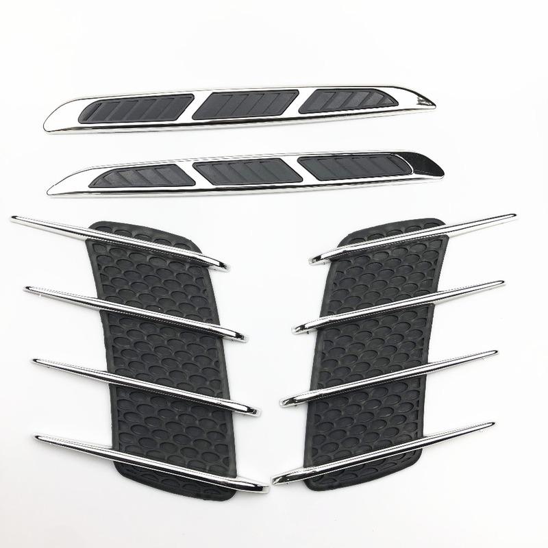 Universal Car Hood Side Flow Vent Fender Air Net Door Decals Auto Sticker DIY Simulation Car Shark Gills Outlet Soft +ABS Plated