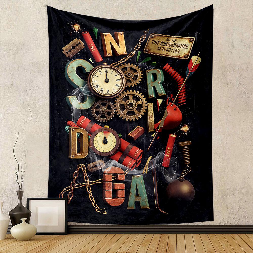 "Steampunk Gears and Explosive Art" Patterned Tapestry Home Decor, Suitable for Bedroom and Living Room, Gift