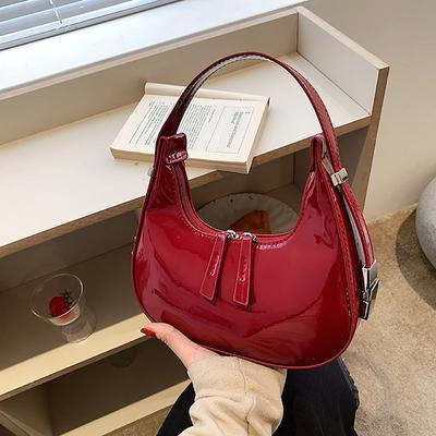 Fashion Patent Leather Glossy Handbag Summer New Popular Half Moon Simple Underarm Bag Women's  High Quality Shoulder Bag