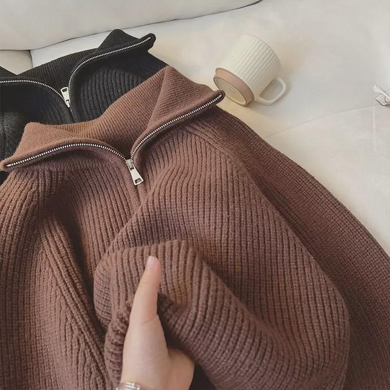 2024 Korean Half-Zip Lapel Sweater for Women - Cozy, Loose, and Stylish