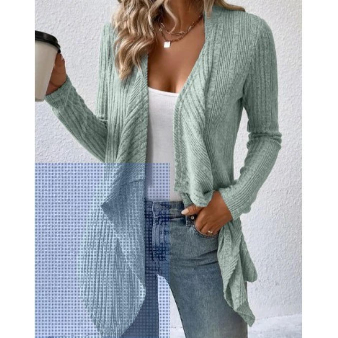 

QICED Осенне-зимний женский однотонный повседневный модный свободный вязаный кардиган с длинным рукавом XXXXXL