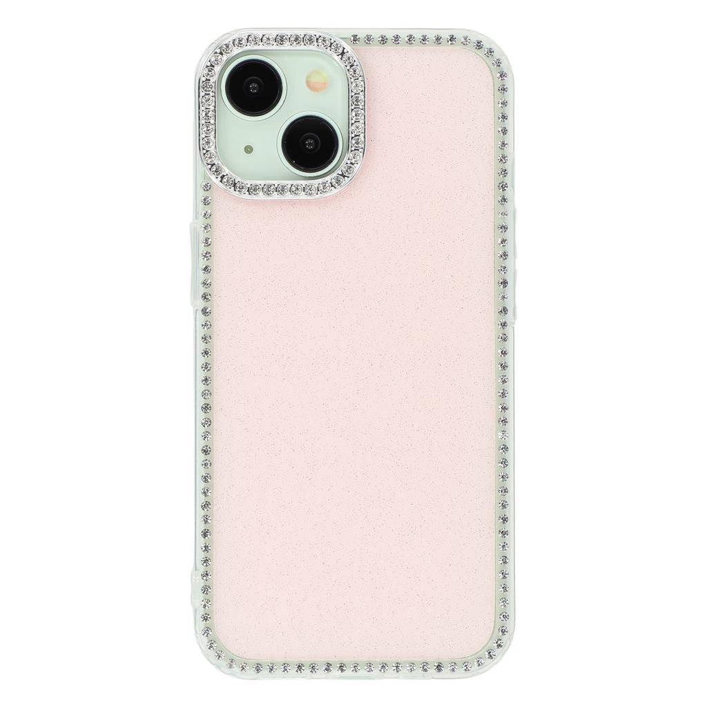 For iPhone 15 Case Rhinestone Edge Glitter Back TPU+PC IMD Phone Cover