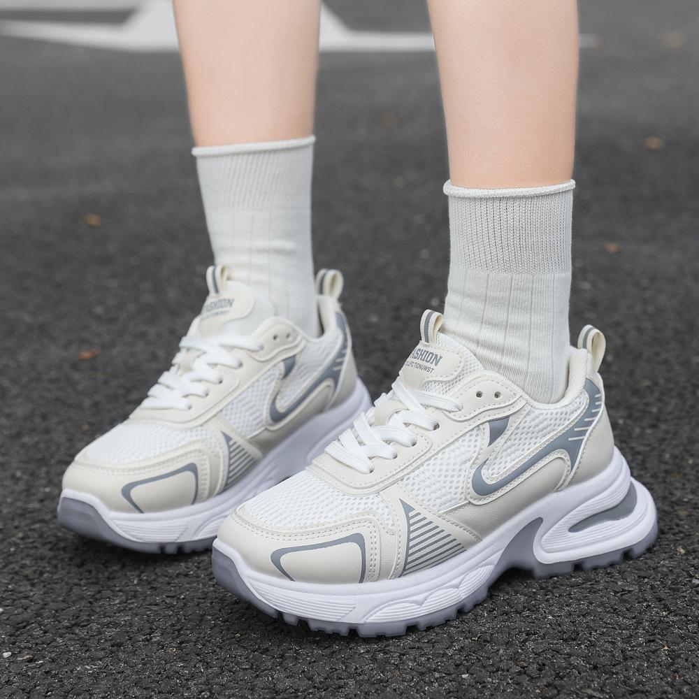 

Women s shoes mesh breathable dad shoes girls thick-soled heightening casual shoes comfortable breathable versatile lightweight sports shoes 41 бежевий