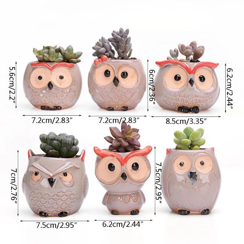 Home Garden Supplies Decoration Ceramic Flowerpots Miniature Model Cute Owl Succulent Flower Pot Planter Desktop Decorations