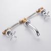 Copper In Wall Double Handle Three Hole Split Basin Faucet, Household Hot and Cold Water Concealed Bathroom Cabinet Faucet Three Piece Set