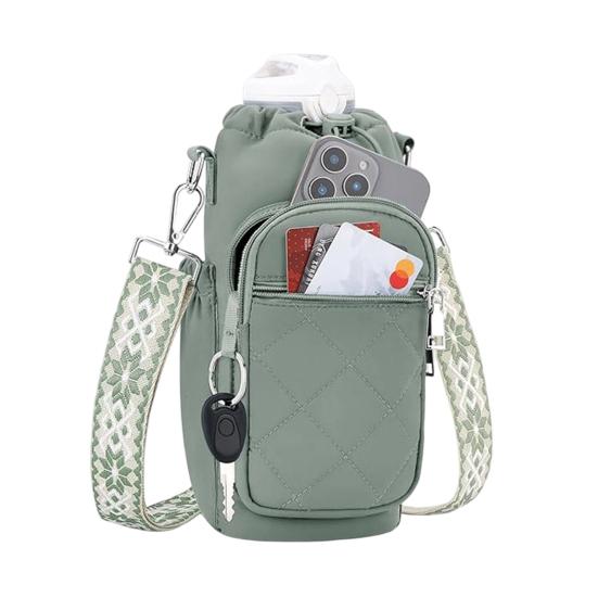 

Sports Water Bottle Bag Thermal Insulated Kettle Holder Lightweight Crossbody Water Bottle Carrier for Hiking Travel Gym зелёный