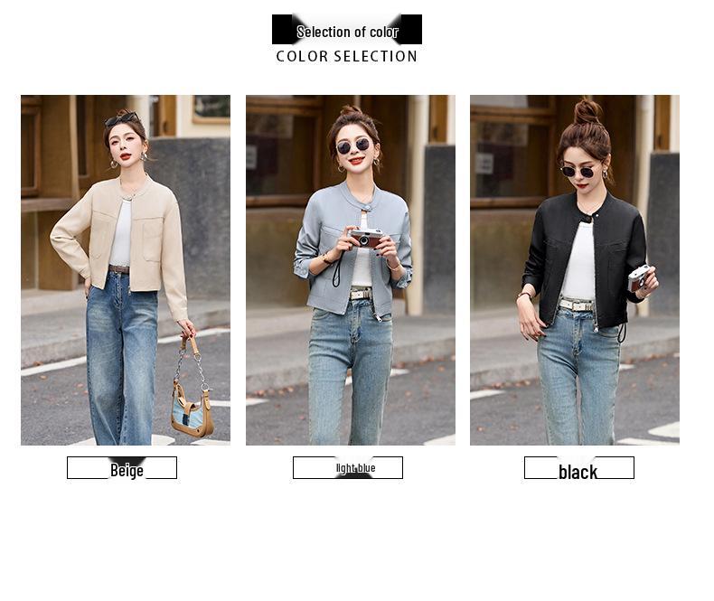 Women's Stand Collar Leather Jacket - Spring 2025 Collection, Small Size, High-End Versatile Design (Z88975)