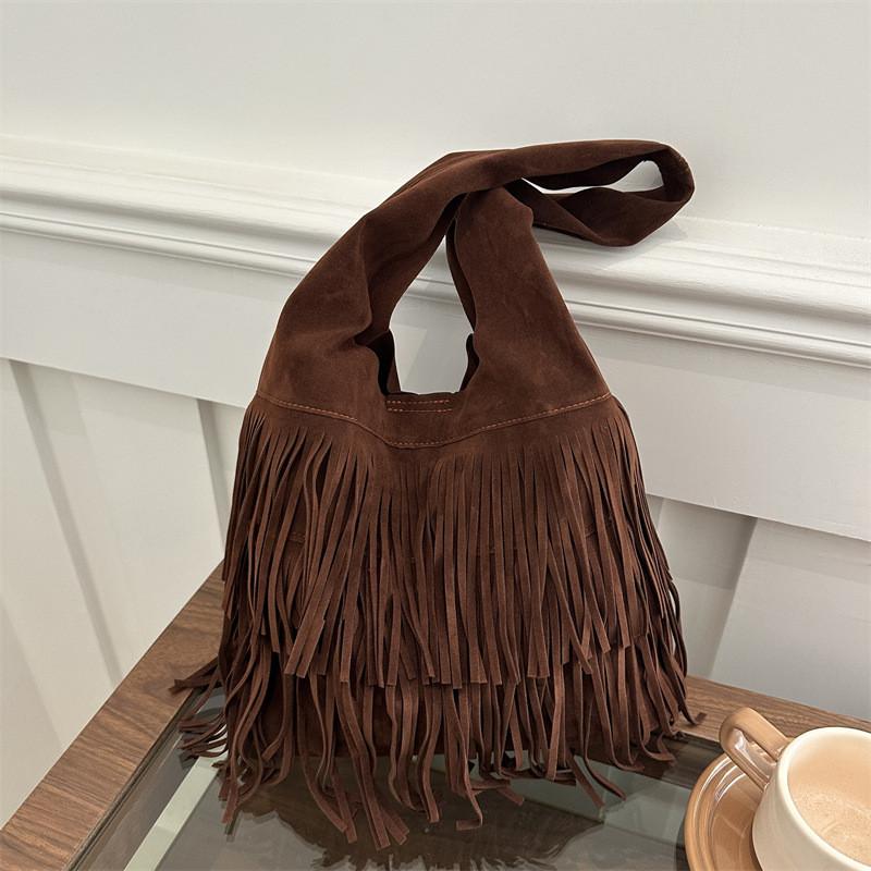 Bohemian Tassel Vintage Tote Bag Large Capacity Bucket Style With Magnetic Closure Zippered Pocket For Women Daily Essentials