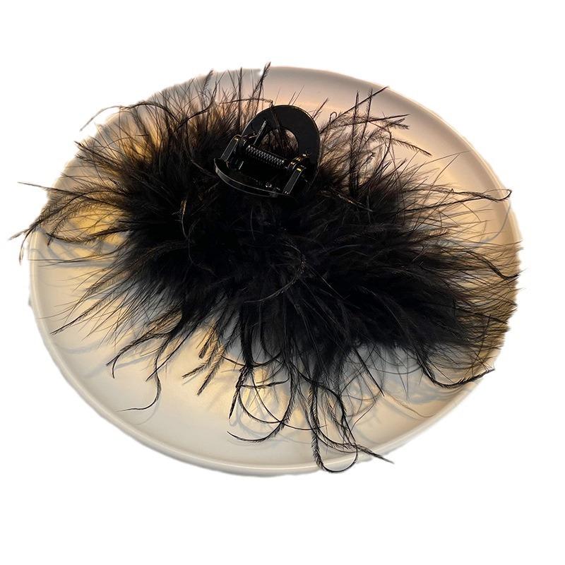 Shark Clip Autumn and Winter Feather Grab Clip High-end Ostrich Hair Hairpin Back Head Hair Hair Grab Super Fairy Headdress