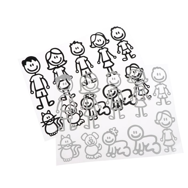 10/20/30Pcs Reflective Car Stickers Interesting Cartoon Family Members Stickers Automobiles Exterior Decals Accessories