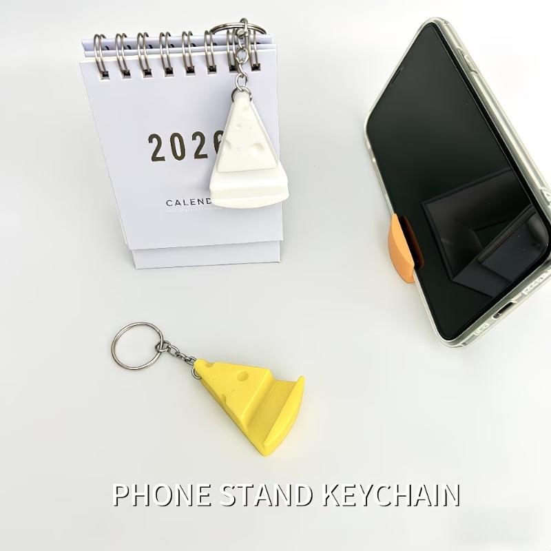 Cheese-Shaped Phone Stand With Keychain Desktop Ornament, Lightweight And Portable Phone Holder