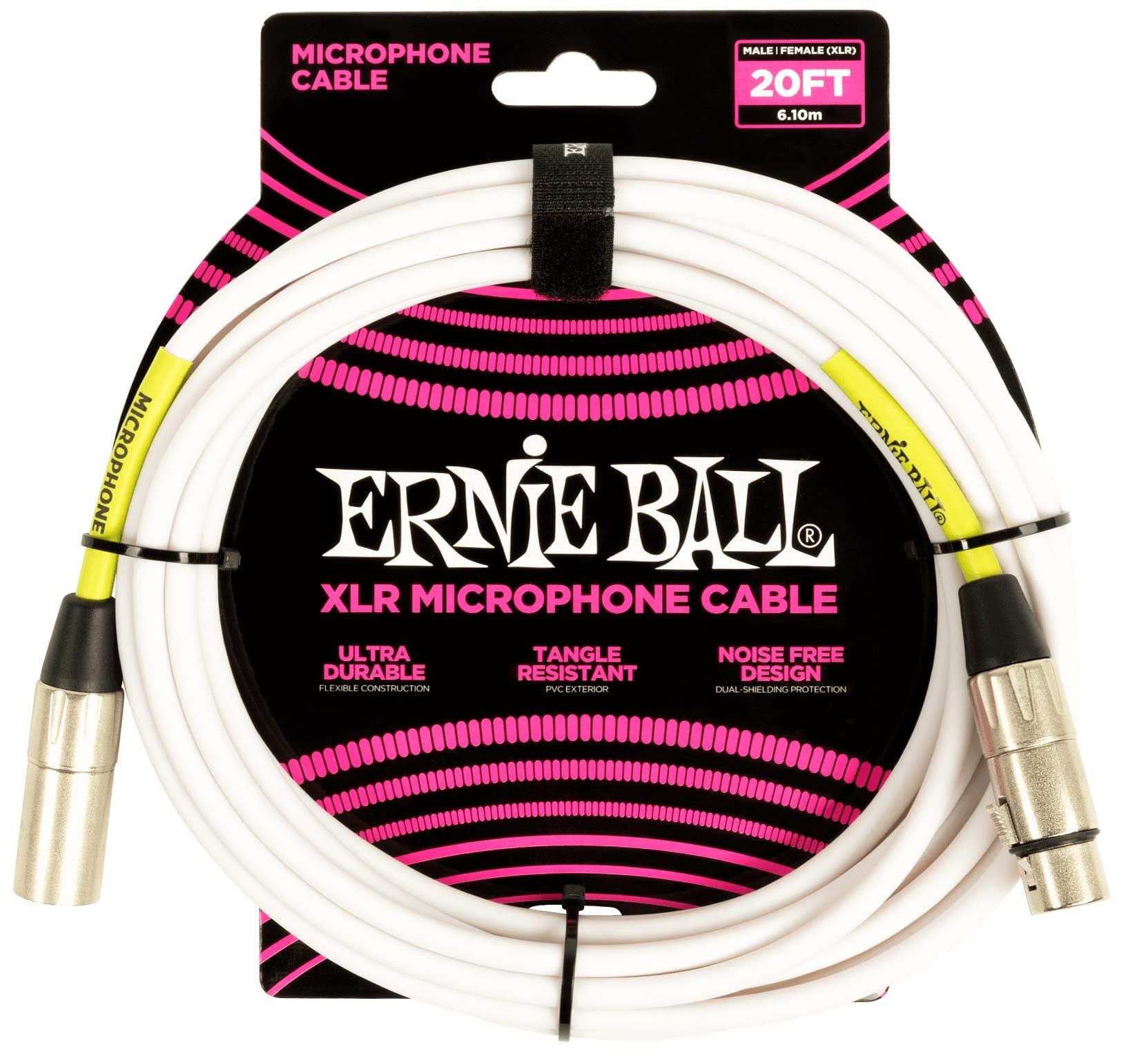 

Genuine Ernie Ball 6389 Microphone Cable, 20ft, MaleFemale XLR, 6.1m, White