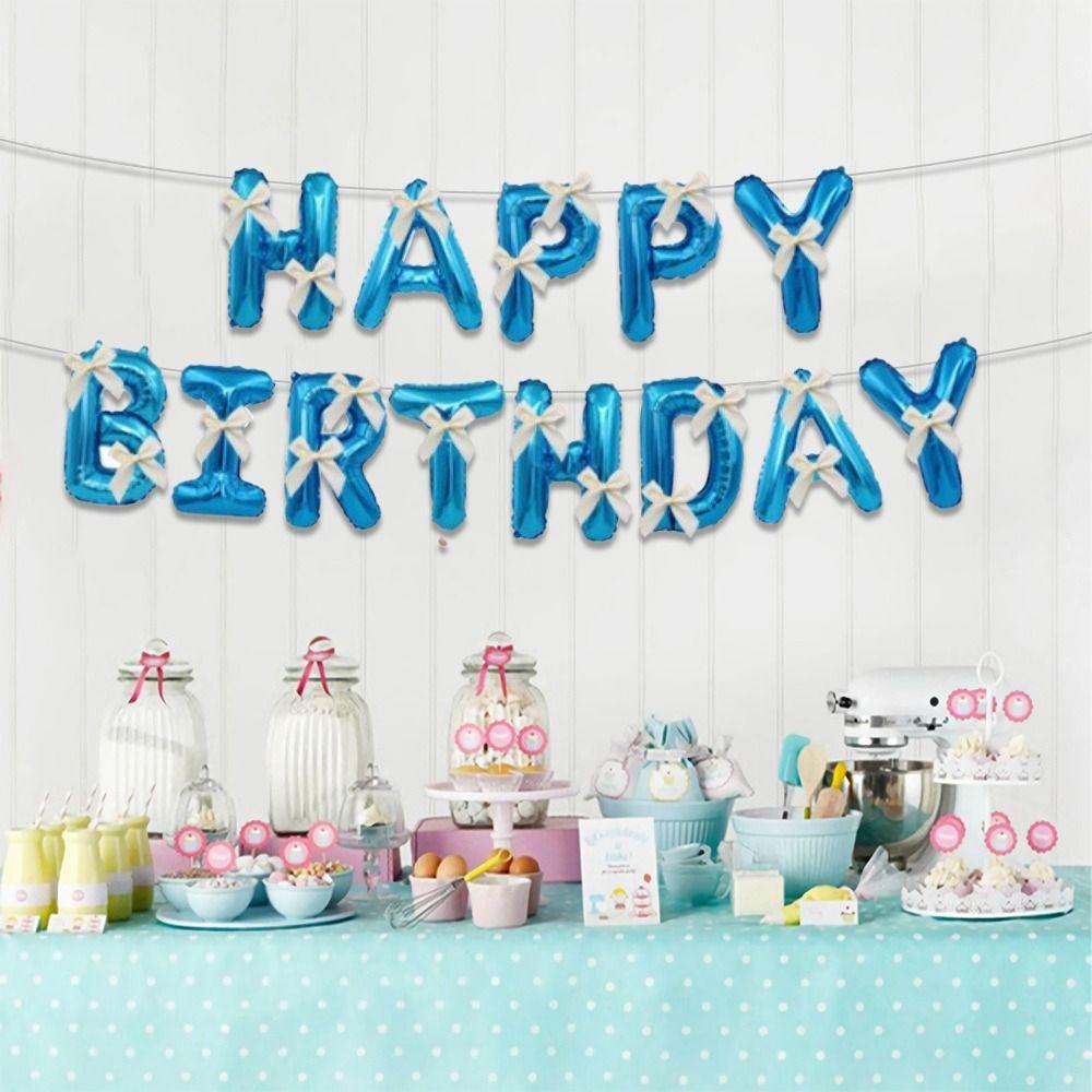 Balloon Set Aluminum Foil Balloons Bow Ribbon Happy Birthday Letter Ornament Letter Balloons Party