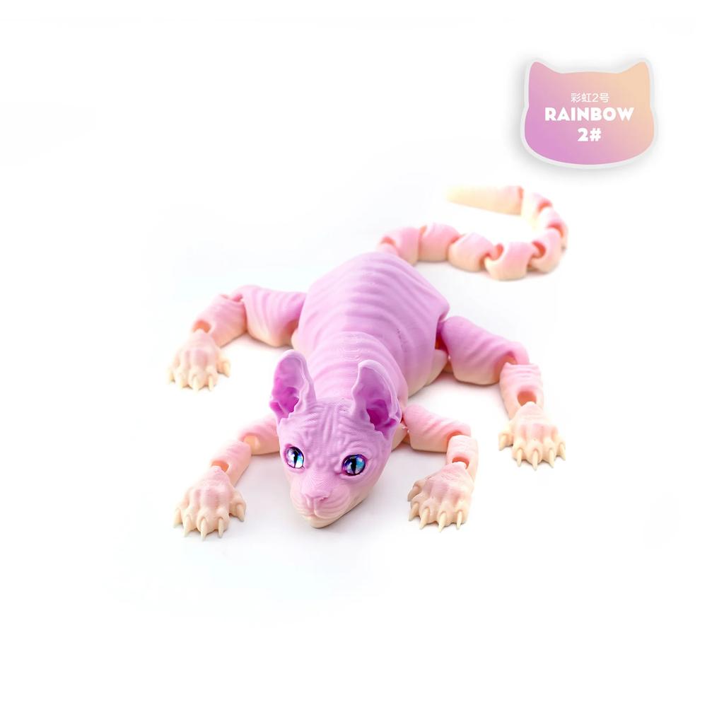 3D Printed Sphynx Cat Fidget Toys Realistic Hairless Figurine Articulated Cat Funny Toy for Cats Lover Collector Home Decoration
