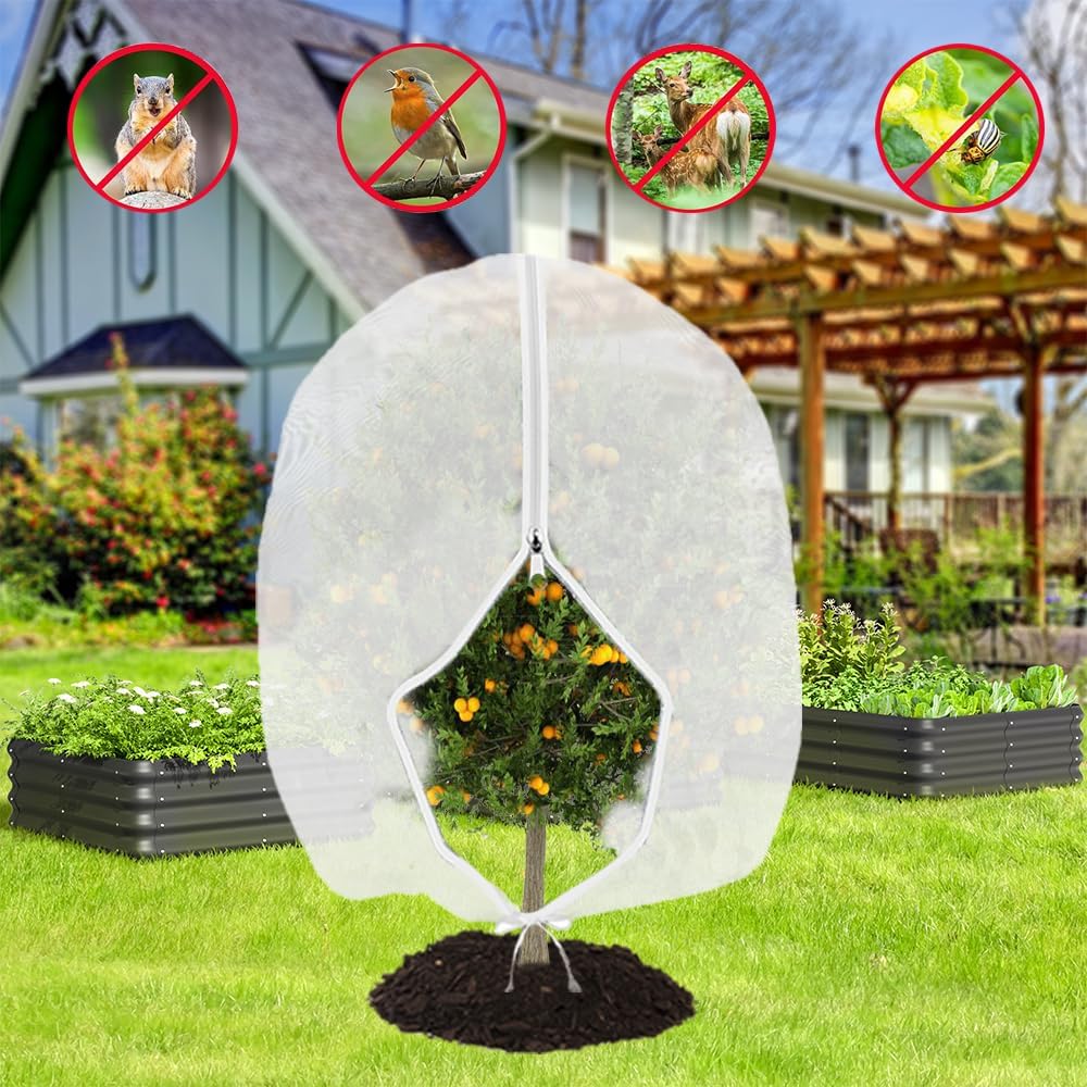 Fruit Tree Netting Bird Protection with Zipper & Drawstring, Garden Bird Netting Protective Cover Nets, Insect Mesh Net
