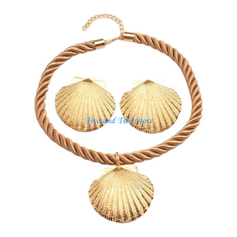 HX6F Shell Jewelry Set with Necklace and Earrings Handmade Accessories for Parties and Weddings Sophisticated Adorment золотой
