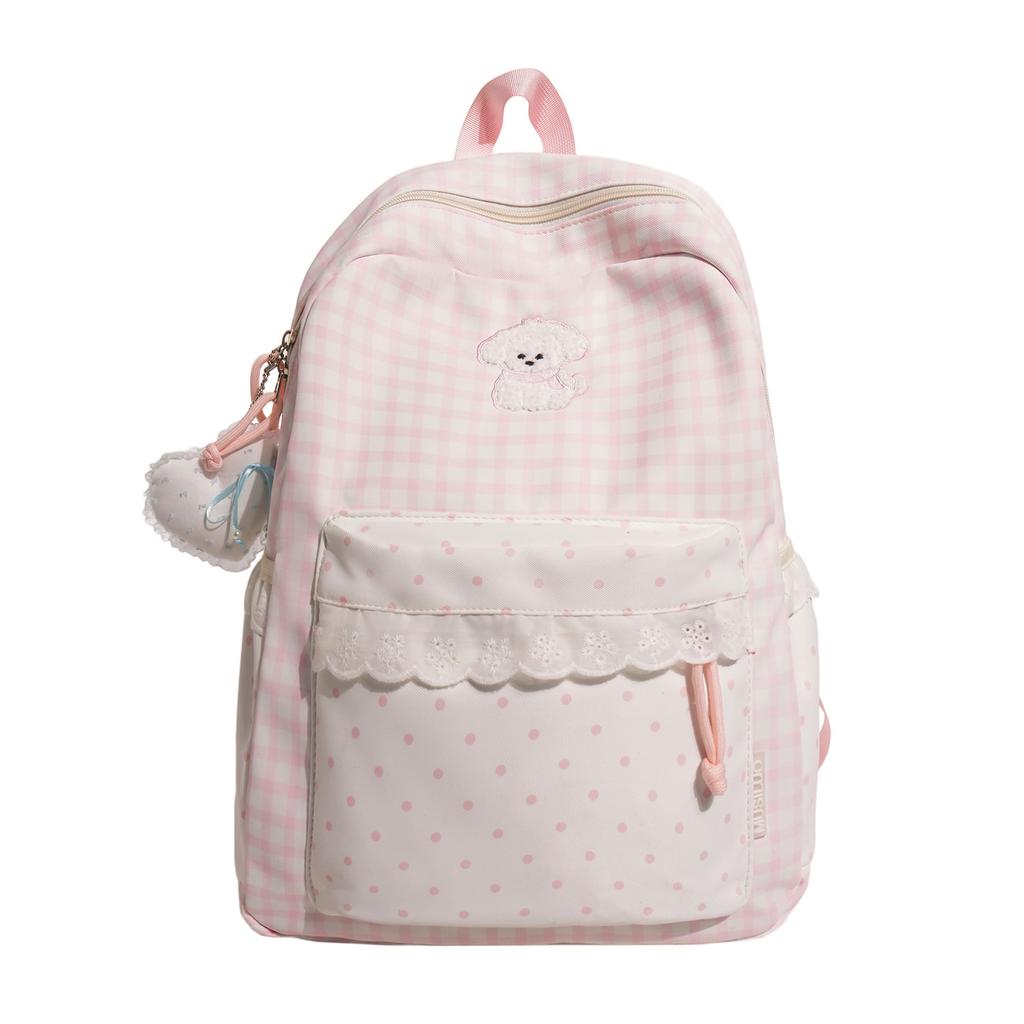 Schoolbag Korean small fresh plaid corrugated schoolbag lace girl heart travel small backpack sweet wind student party backpack