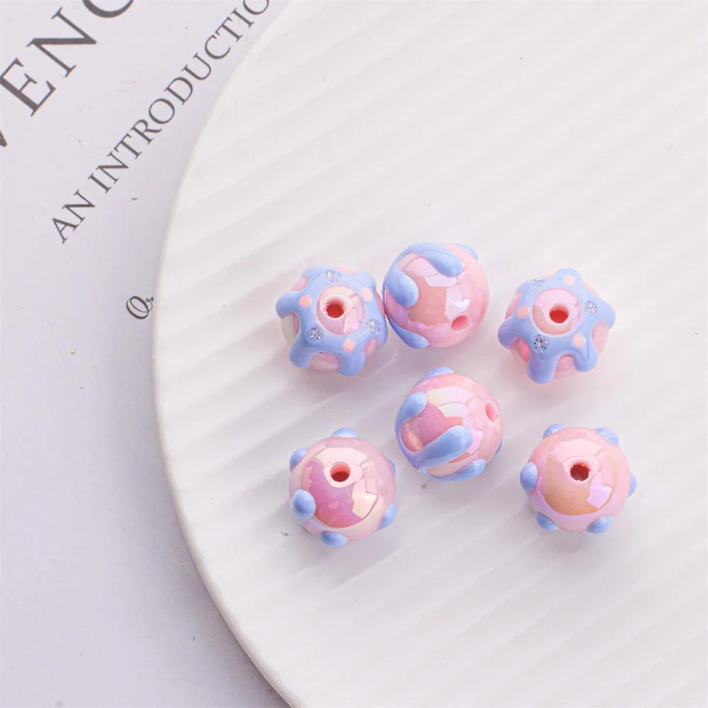 SW18 16mm Cute Creativity Cake Beads Illusion Flower Colored Round Bead Handmade Beaded Mobile Phone Chain Material Bracelet