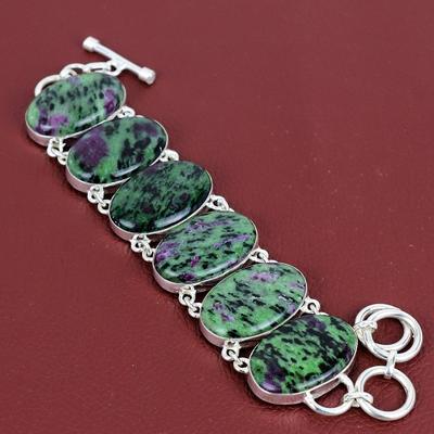 Pulsera de zoisita rubí pulsera de plata de ley 925 pulsera de cadena ajustable joyería de zoisita rubí pulsera de piedras preciosas hecha a mano regalos para mujeres