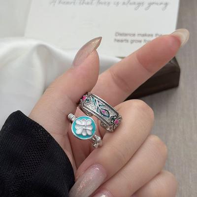Ethnisch Stil Retro Emaille Phönix Feder Offener Ring Nische Design Schlüssel Hochwertiges Gefühl Stapelbares Tragen Zeigefinger Ring Frau