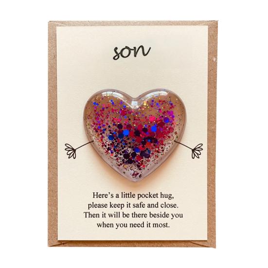 Daughter Pocket Hug with Positive Card Emotional Support Love Heart Figurine Son Sister Niece Pocket Token Decoration Inspirational Encouragement Gift