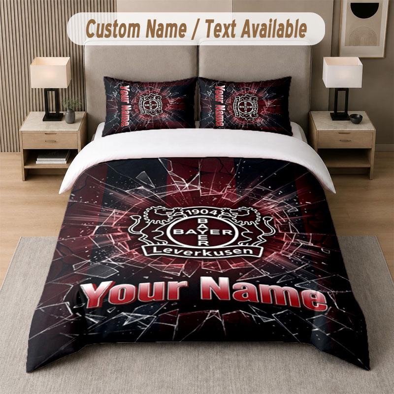 Custom Bedding Set Bayer Leverkusen Football Pattern, Print Name Text 1 Duvet Cover Plus 2 Pillowcases Home Textile