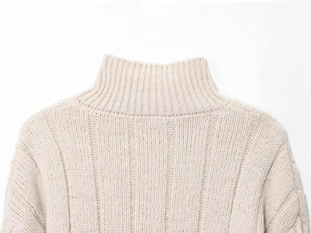 2025 Trendy European & American Zippered Stand Collar Cable Knit Cardigan