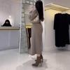 2025 Fall Women's Elegant Round Neck Long-Sleeved Knit Dress & Trench Coat Set