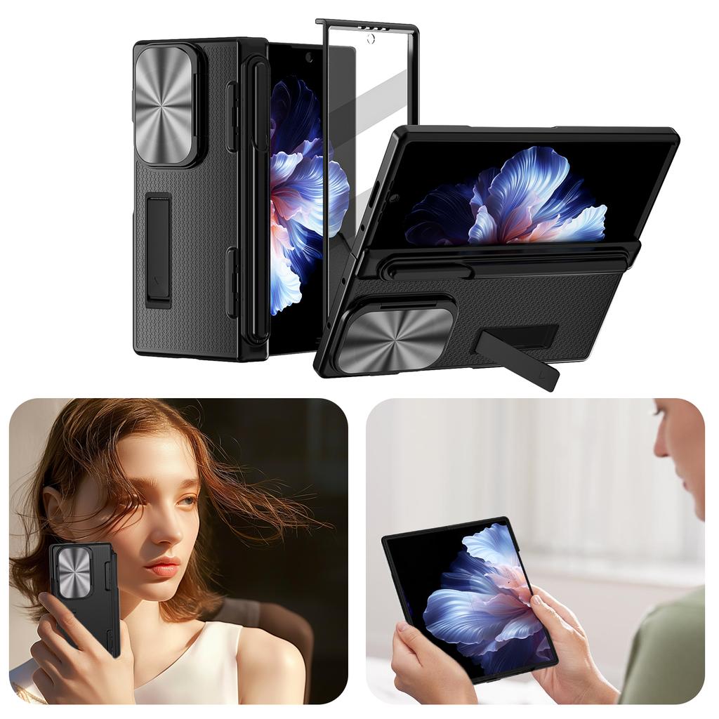 With Touch Pen Hinge Case for Samsung Galaxy Z Fold 6 5 4 3 Armor Stand Full Lens Protection Tempered Film Folding Cover