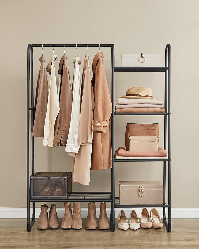 SONGMICS Clothes Rail, Freestanding Clothes Rack, 5 Storage Shelves, Metal Frame, 40 x 101.7 x 153.3 cm, Bedroom, Living Room, Hallway, Matte Black