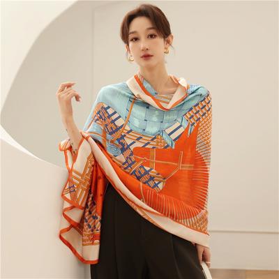 Elegant Temperament Ladies Air-conditioning Long Shawl Fashion Colour Blocking Thin Section Holiday Silk Scarf Scarf