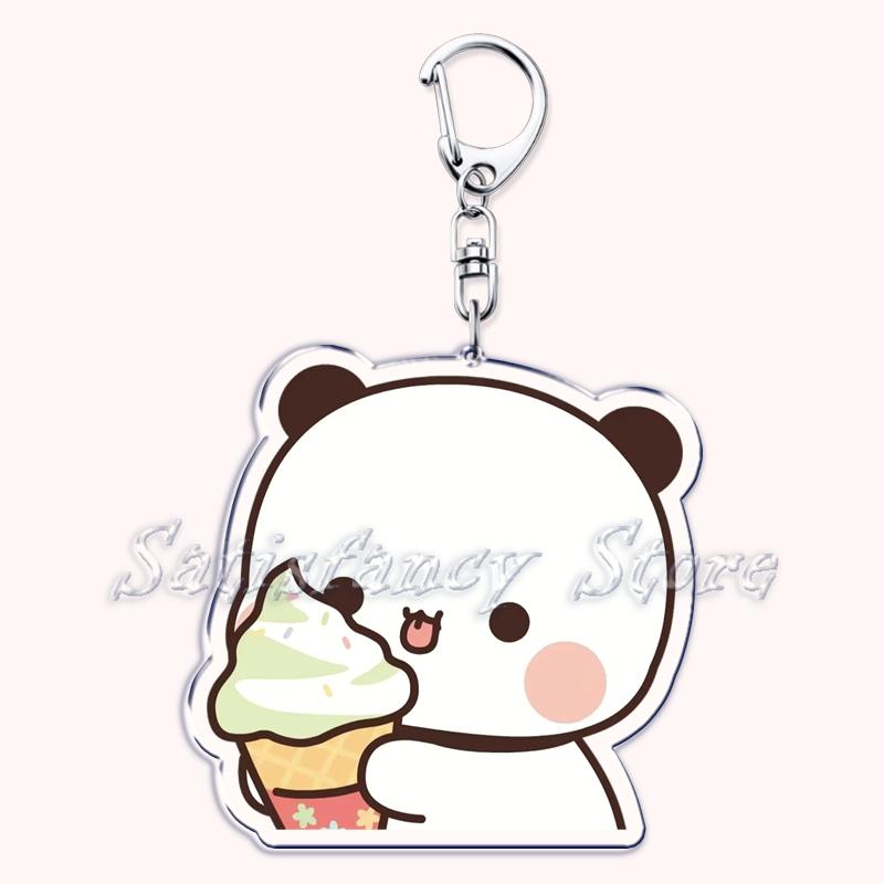 Bubu Dudu Cartoon White and Grey Couple Bears Keychains Ring for Accessories Bag Pendant Key Chain Jewelry Fans Lovers Gifts