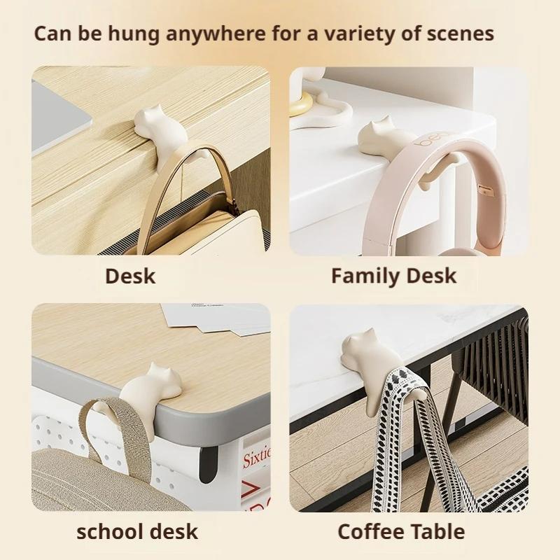 Cute Cat-Shaped Creative Desktop Hooks Key Holder Kawaii Office Desk Ornament Bag Storage Hooks Table Edge Keychain Organizer