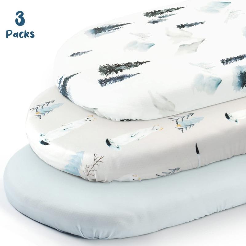2Pcs Baby Fitted Sheet Newborn Bassinet Changing Pad Cover Soft & Breathable Crib Fitted Sheets Cradles Mattress Cover