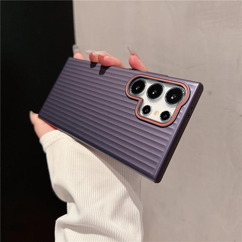 For Samsung Galaxy S24 S23 S22 Plus Ultra Corrugated Grain Plating Metallic Paint Anti Fingerprint PC Shockproof Anti-Slip Back Cover Case Shell