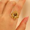 Stainless Steel Green Natural Stone Rings for Women Men Vintage Trend Punk Jewelry Gold Color Opening Ring Waterproof Gift New