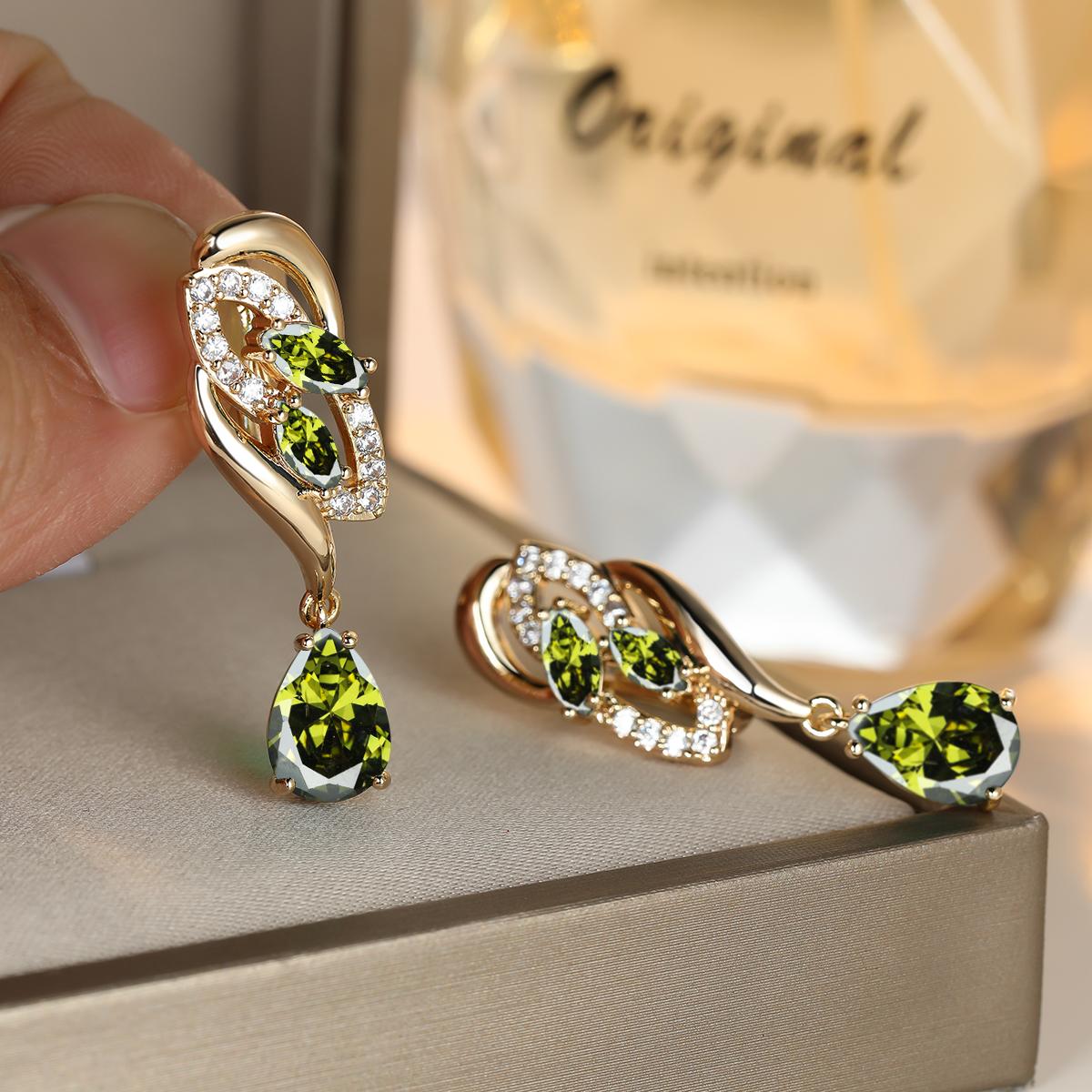 

Уникальные висячие серьги золотого цвета с синим камнем в форме капли, серьги-кольца в форме маркизы, подарок на годовщину оливковое зеленый