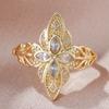 Fashionable and Trendy Gold Color Hollow Carved Pattern Women's Ring, Sparkling Inlaid Zircon Daily Party Jewelry Gift