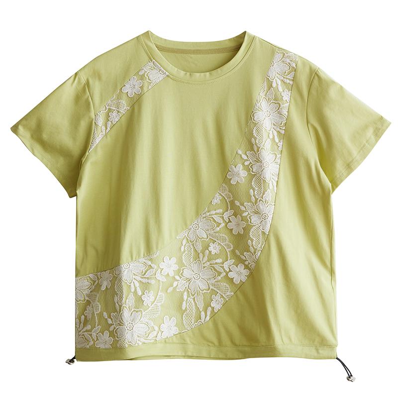 DIMANAF 2026 Plus Size Summer Women T-Shirts Casual Lady Tops Tunic Lace Shirt Oversize Loose Tees Cotton