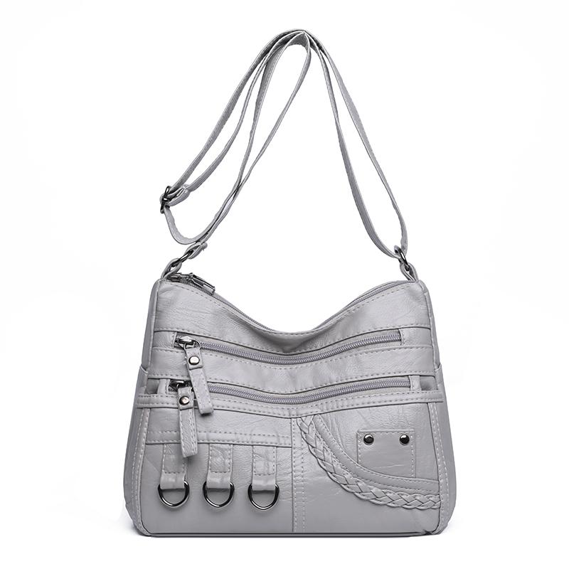 Women's Soft Leather Crossbody Bag Middle-Aged Mother Bag Multi-Layer Shoulder Bag