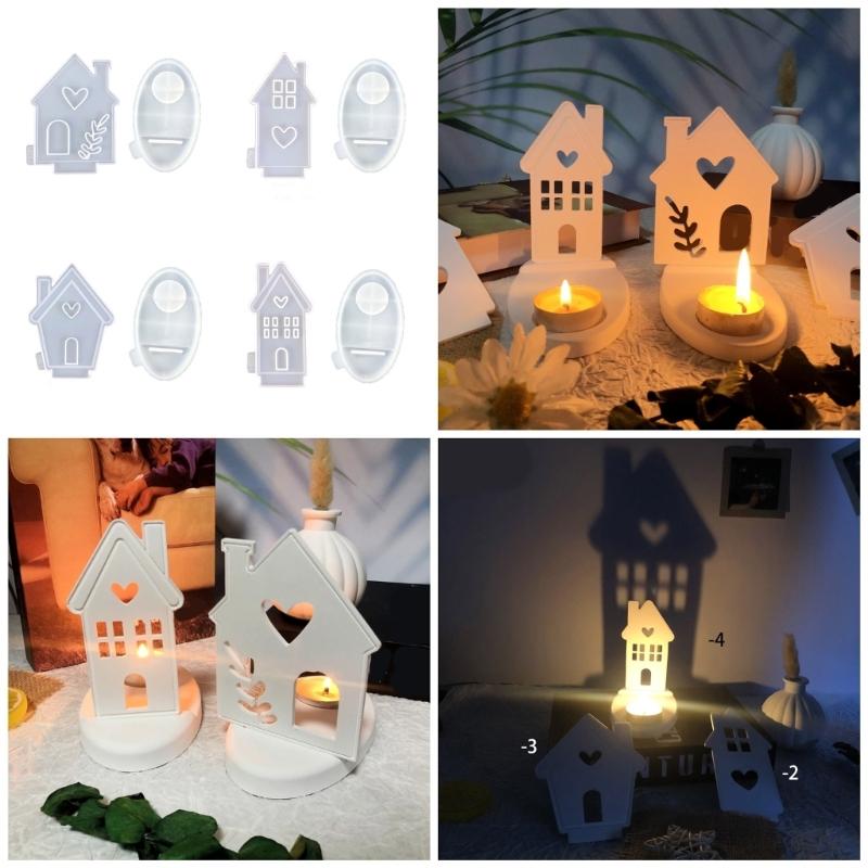 Heart House Candle Holder Molds for Resin Epoxy Casting Mold DIY House Shaped Candlestick Mould with Base Home Decors