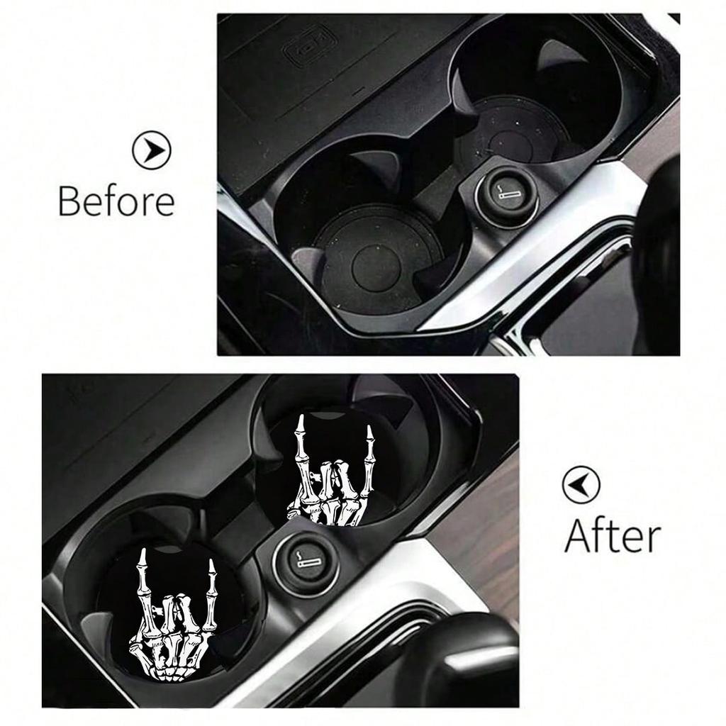 Rock Skull Grip Pattern Car Coasters, Car Non-Slip Coasters, Car Interior Personalized Coasters