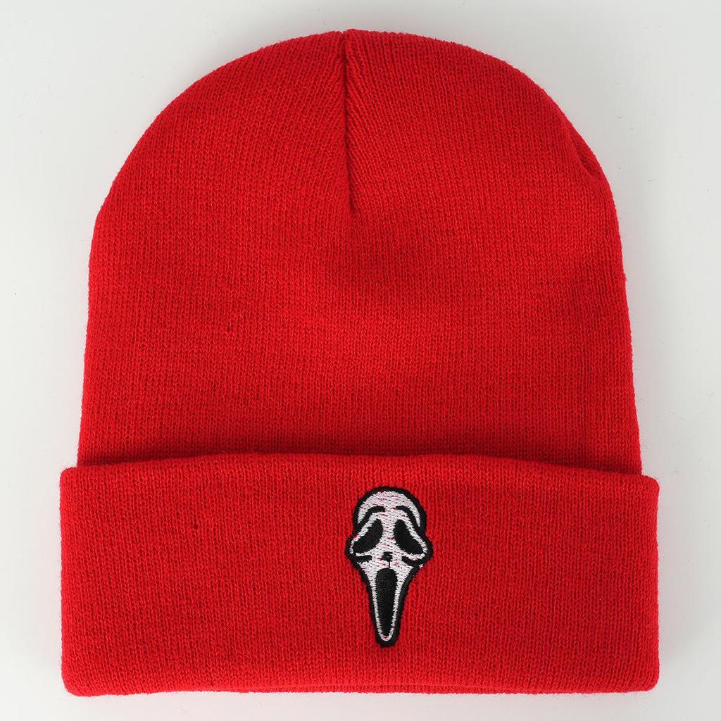 Unisex Trendy Knit Hat with Embroidered Skull Design for Street, Climbing, and Travel.