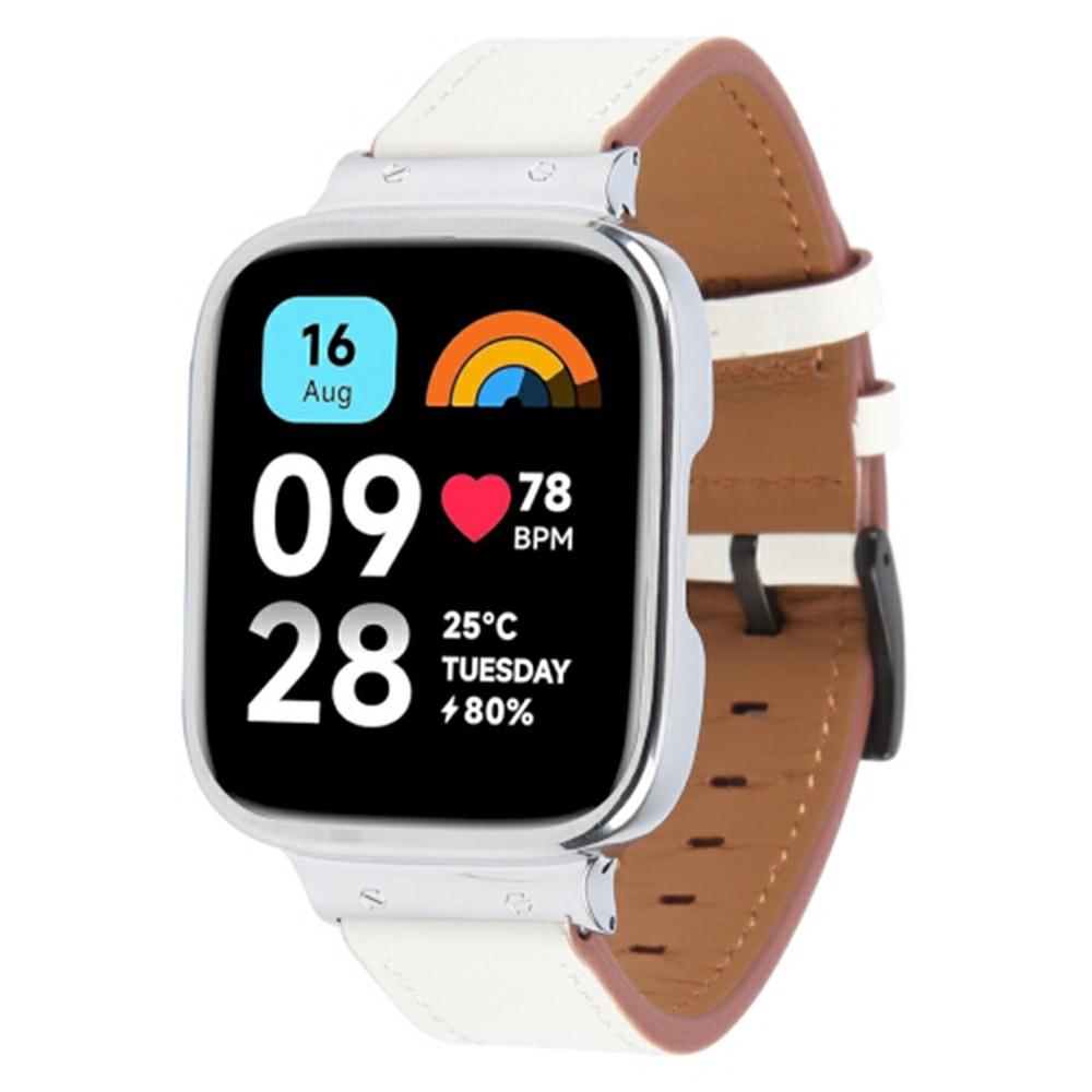 

For Xiaomi Redmi Watch 3 Lite Top Layer Cowhide Leather Replacement Strap with Metal Watch Case A