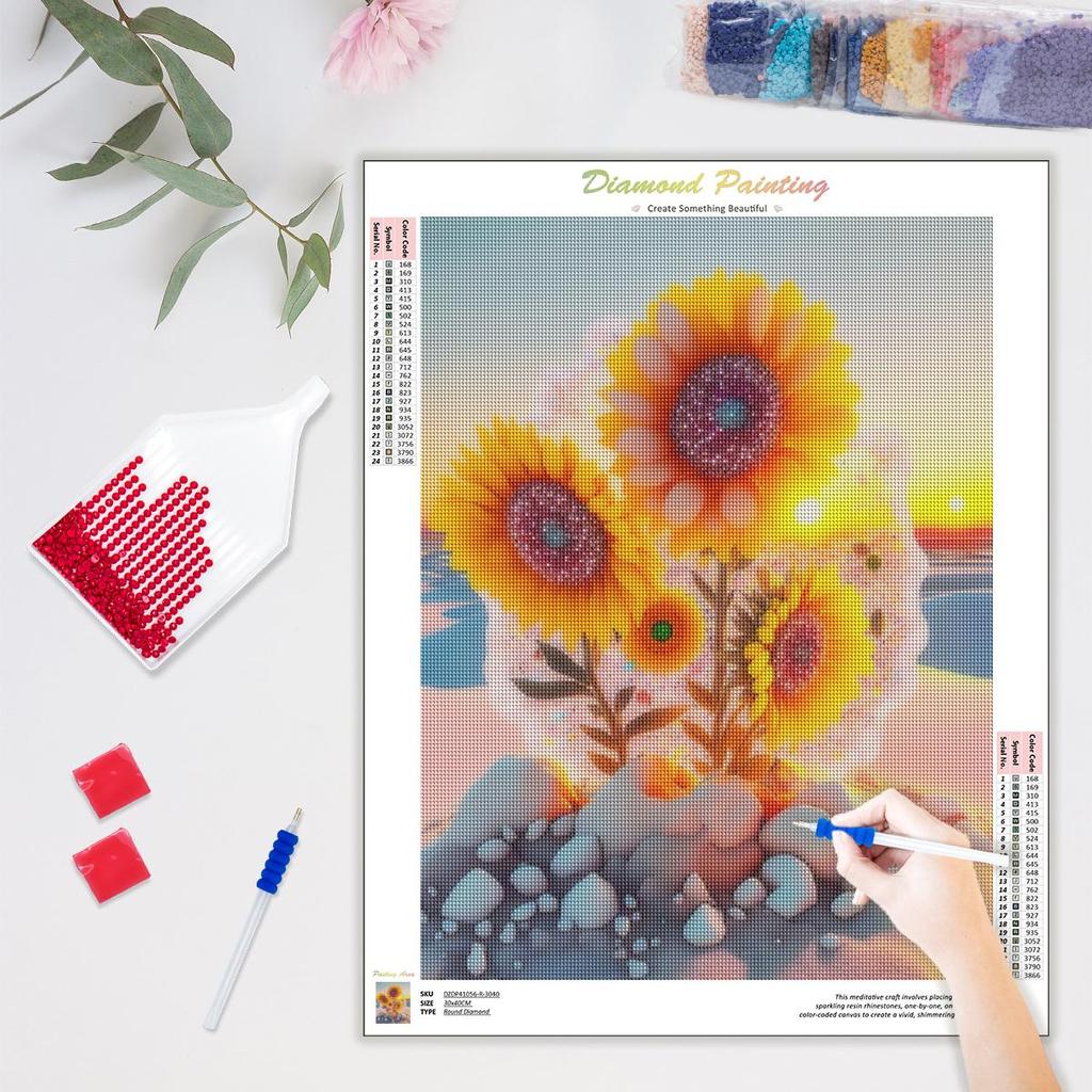 Full Round Diamond Painting Landscape Sunset Sunflower Full Round Mosiac Personalized Gift Cross Stitch Home Decoration 30x40cm/12x16inch